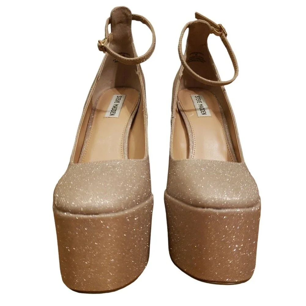 Steve Madden Skyrise Platform Chunky Heel Mary Jane Women's Size 9 Gold Glitter